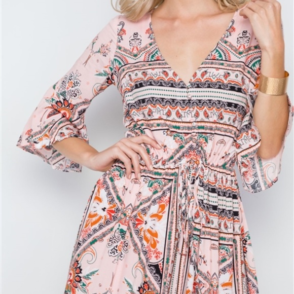 PINK MULTI PRINT MAXI BOHO DRESS - Picture 2 of 8